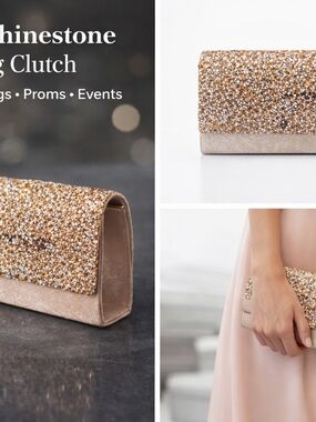 Le Chateau Rhinestone Evening Clutch Gold Champagne Crystal Formal Wedding Prom